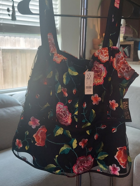 New York & Company Tops - New York & Company Black Floral Embroidered Tank Top
